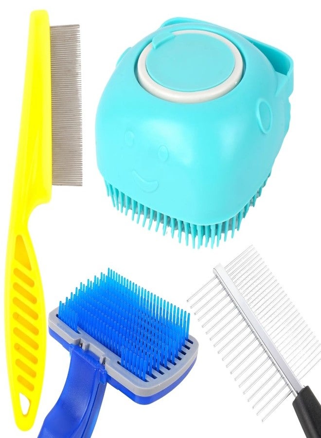 REGIIS Professional Pet Grooming Brush Set, Blue and Yellow, Self-Cleaning Dog Combs with Metal Bristles, Dual-Sided Design for Shedding and Detangling(PACK OF 4) - Image 1